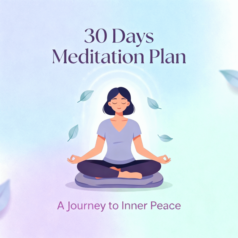 Embark on a transformative journey with the 30 Days Meditation Plan. Designed for beginners and experienced meditators alike, this plan offers daily guided practices to help you cultivate mindfulness, reduce stress, and enhance overall well-being. With easy-to-follow instructions and calming techniques, you’ll build a consistent meditation habit that nurtures peace, focus, and balance in your life. Start your path to inner calm today.